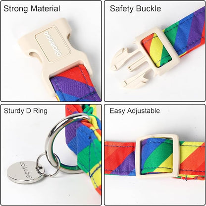 DOGWONG Cotton Dog Collar, Rainbow Dog Collar Durable Soft Natural Fabric Pet - Image 3