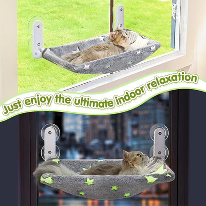 2PC Cat Window Perch, Glow in The Dark Cordless Foldable Pet Hammock Bed - Image 7