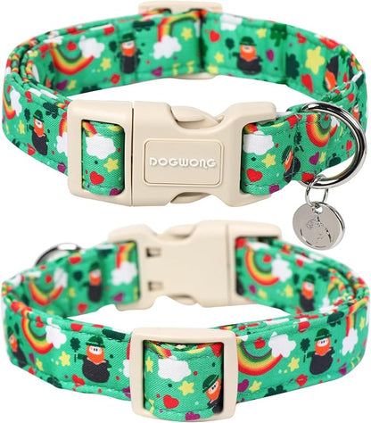 DOGWONG St. Patrick's Day Dog Collar, Lucky Clover Shamrock Green Dog Collar - Image 2
