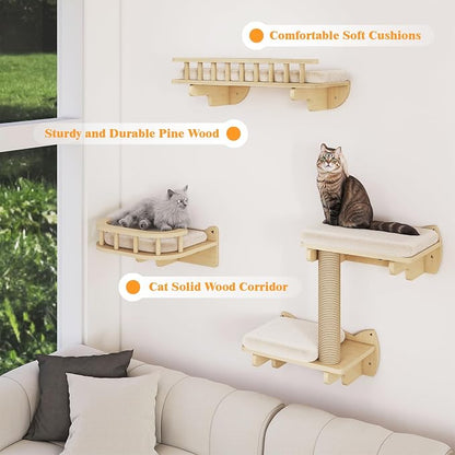 BYBYME Cat Climbing Wall Set Made of Natural Wood, Kitten Platform, 100CM Sisal - Image 6