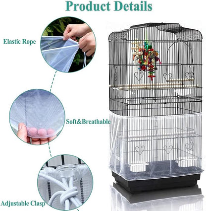 ASOCEA Bird Cage Seed Cather, Universal Adjustable Birdcage Cover Skirt Nylon - Image 3
