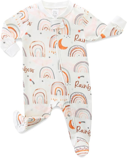 Neutral Baby Clothes Boy Girl Footed Cotton Long Sleeve Double Zipper Onesie by Unknown