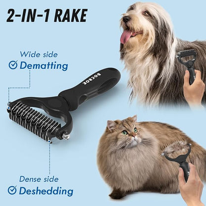 Pet Grooming Combo: Undercoat Rake, Dematting Deshedding Brush - Image 2