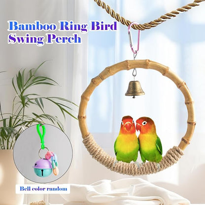 Bamboo Ring Bird Swing Perch, Large Circle Cage Hanging Toys, Bird Perch - Image 7