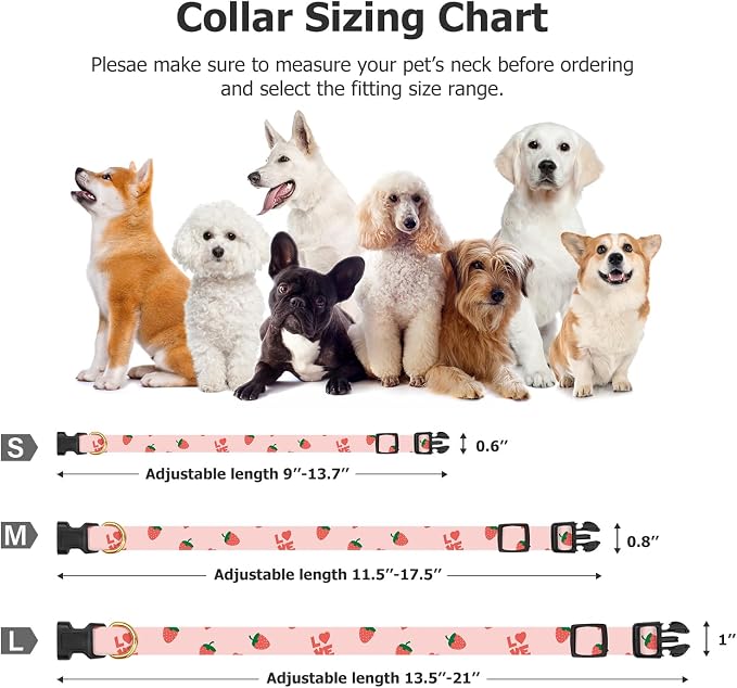 Cotton Handmade Dog Collar Cute and Distinctive Patterns Pink Strawberries - Image 3