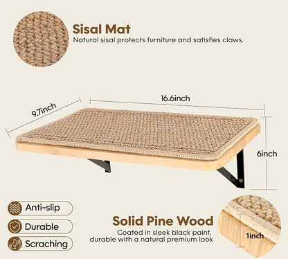 Cat Floating Wall Shelf with Scratching Mat, Support to 30 LBS - Image 2