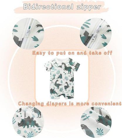 Unisex Summer Trendy 2-Pack Rompers Short Sleeve Zipped Bodysuit Infant Cotton - Image 5