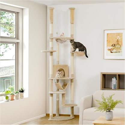 PETEPELA Floor to Ceiling Cat Tree, 92.9''-101.6''Height Adjustable Cat Tower by PETEPELA