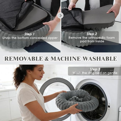 Cute Washable Dog Bed for Small Dogs -Soft Plush Calming Puppy & Cat Bed - Image 8