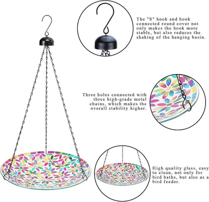 VCUTEKA Hanging Bird Bath, Glass Mosaic Bird Baths - Image 4