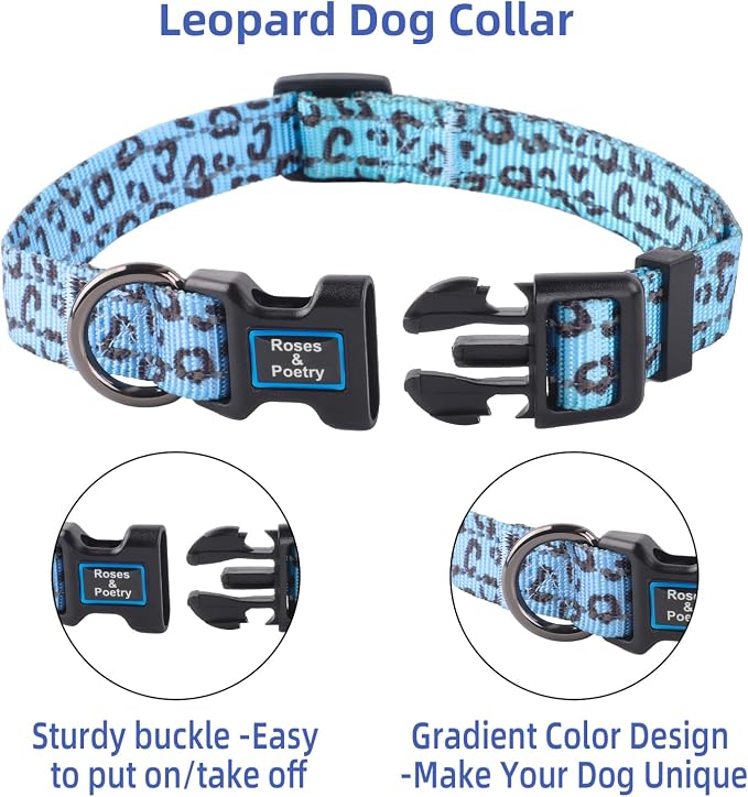 Roses&Poetry Dog Collars for Medium Dogs, Leopard Print Puppy Collar Adjustable - Image 3