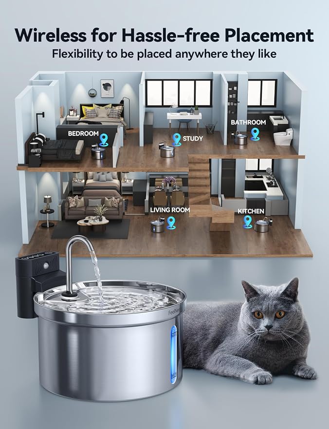 Wireless Cat Water Fountain FEELNEEDY Stainless Steel Automatic Pet Water - Image 3
