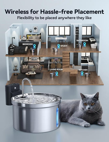 Wireless Cat Water Fountain FEELNEEDY Stainless Steel Automatic Pet Water - Image 3