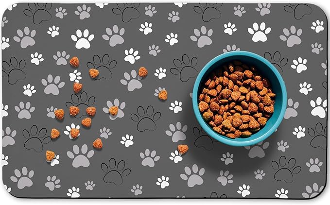 Dog Food Mat, Absorbent Water Bowl Mats Cat Pet Feeding Placemats Dark Gray 17 by Zoeeya
