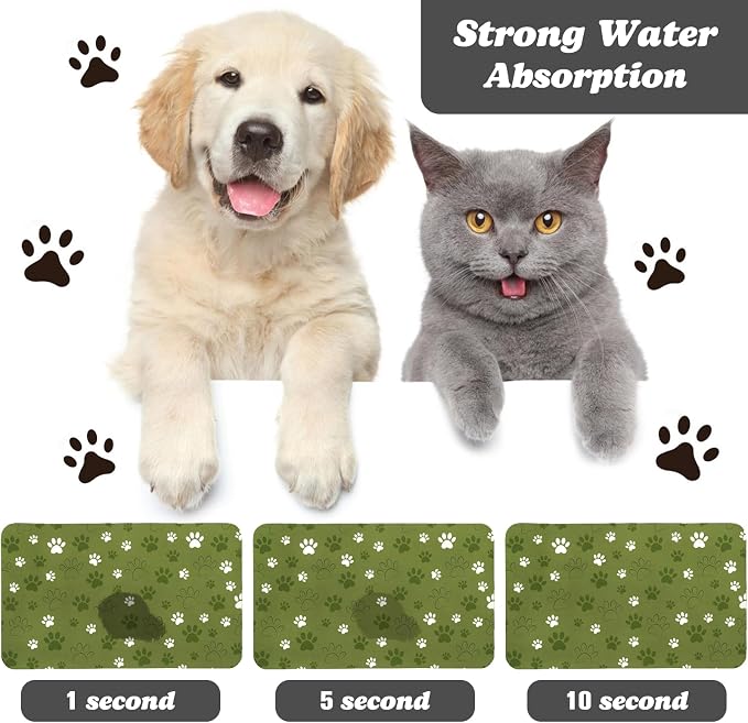 Dog Food Mat, Absorbent Water Bowl Mats Cat Pet Feeding Placemats Dark Green 17 - Image 2