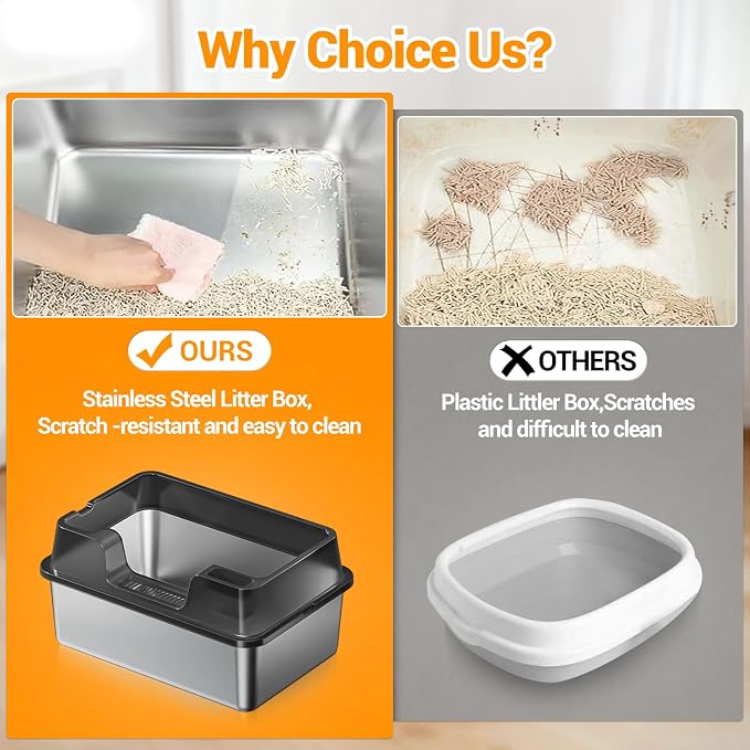 Stainless Steel Litter Box, XL Enclosed Cat Litter Boxes - Image 4