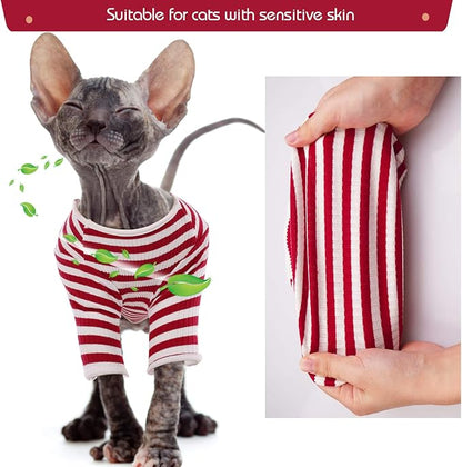 DENTRUN Hairless Cats Shirt Breathable Cat Daily Wear Clothes Stripe Vest - Image 4