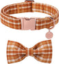 Fall Plaid Dog Collar and Bow Tie Set – Brown Orange Checkered Adjustable Collar by UPURARAPUP