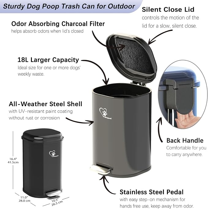 Dog Poop Trash Can Outsides, 18L/4.76 Gal Portable Waste Bin - Image 2