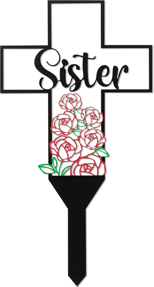 BUoonyer Sister Memorial Graves Markers Cemetery Decorations, Metal Cross by BUyooner