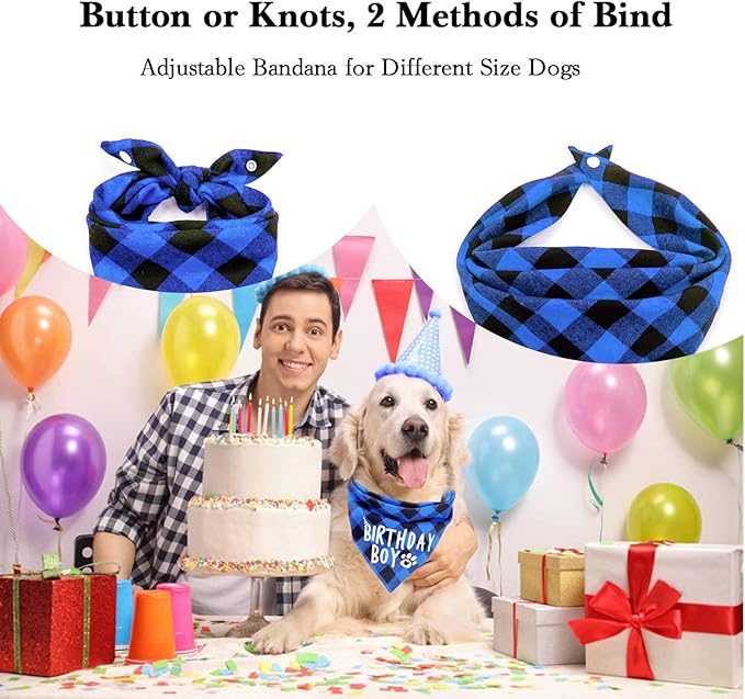 Plaid Dog Bandana with Button, Dual Layer Soft Cotton Triangle Dog Scarf - Image 2