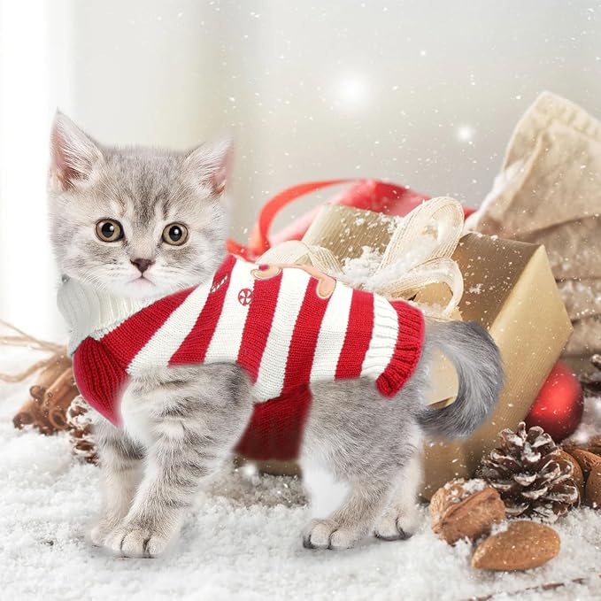 Dog Christmas Sweater Xmas Pet Clothes Cute Striped Gingerbread Man Costume - Image 7