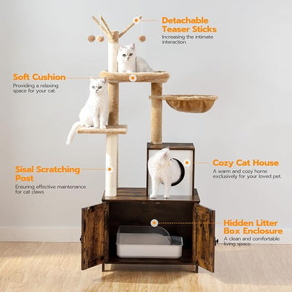 HOOBRO Cat Tree with Litter Box Enclosure - Image 3