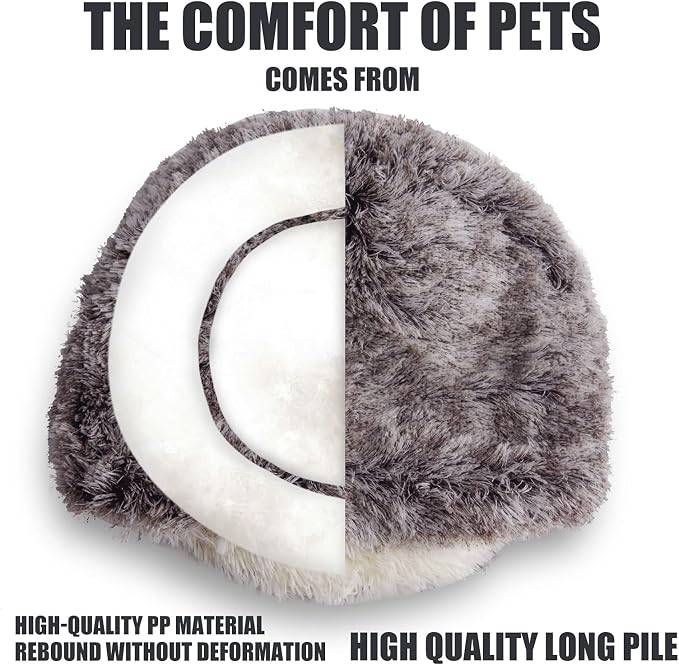 ShinHye Cat Bed Round Plush Fluffy Hooded Cat Bed Cave, Cozy - Image 5