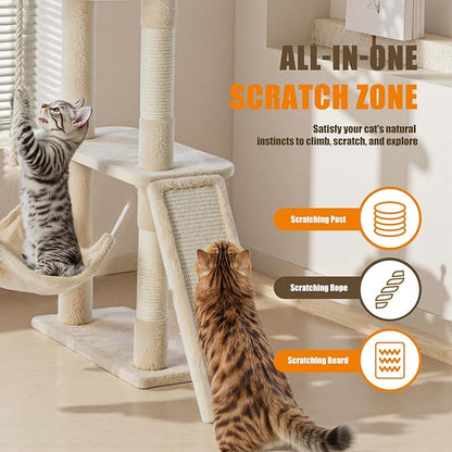 Large Cat Tree 63 Inch, Sisal Scratching Posts Board and Hammock, Pet Play House - Image 4