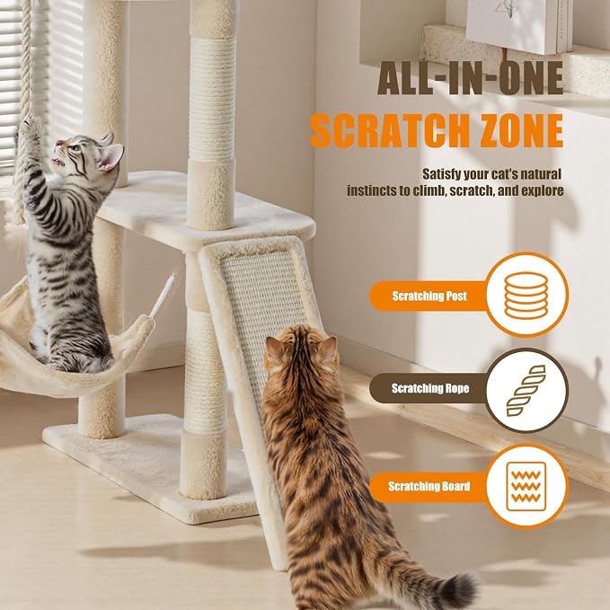 DUMOS Large 63in Cat Tree Tower, Natural Sisal Scratching Posts, Extended - Image 4