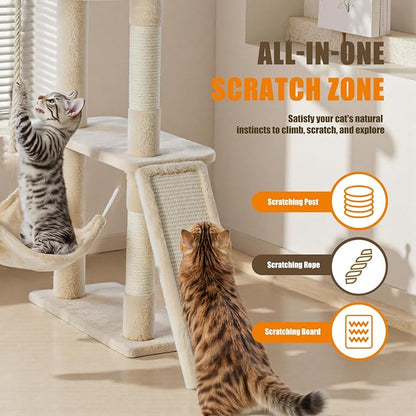 DUMOS Large 63in Cat Tree Tower, Natural Sisal Scratching Posts, Extended - Image 4