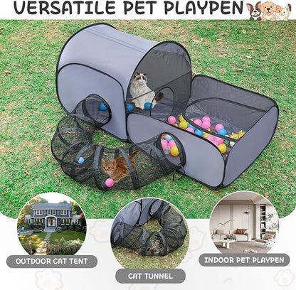 Dog Playpen with Surround Tunnel, Outdoor/Indoor Cat Playpen with Breathable - Image 4