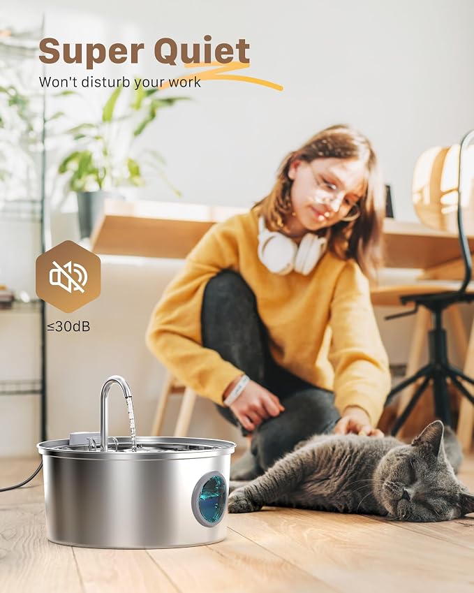 Stainless Steel Pet Water Fountain: 108oz/3.2L Cat Fountains - Image 6