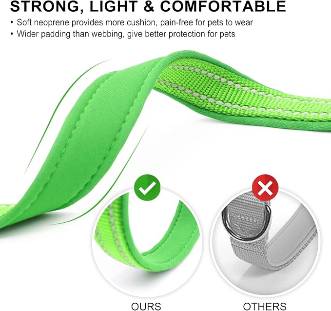 azuza Reflective Dog Collar Green Soft Neoprene Padded Pet Collar - Image 3