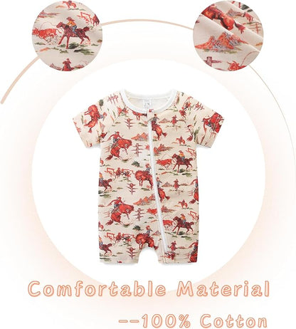 Unisex Summer Trendy 2-Pack Rompers Short Sleeve Zipped Bodysuit Infant Cotton - Image 3