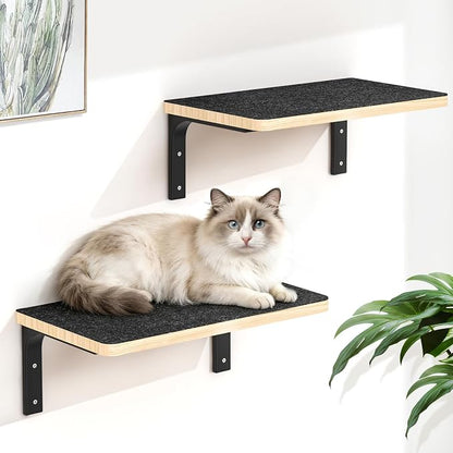 2PCS Cat Wall Shelves with Felt Board, 17x9.85 Inch Solid Wood Cat Wall by Chuiendi