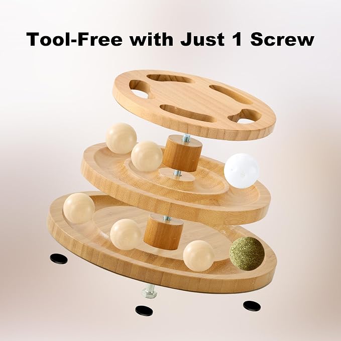 Cat Ball Track Toy with Puzzle Top, Wooden Cat Toys - Image 6