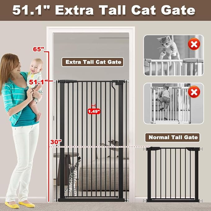 Fairy Baby 51.18" Extra Tall Cat Gate, 29.5"-32.6" Adjustable Width Auto Close - Image 3