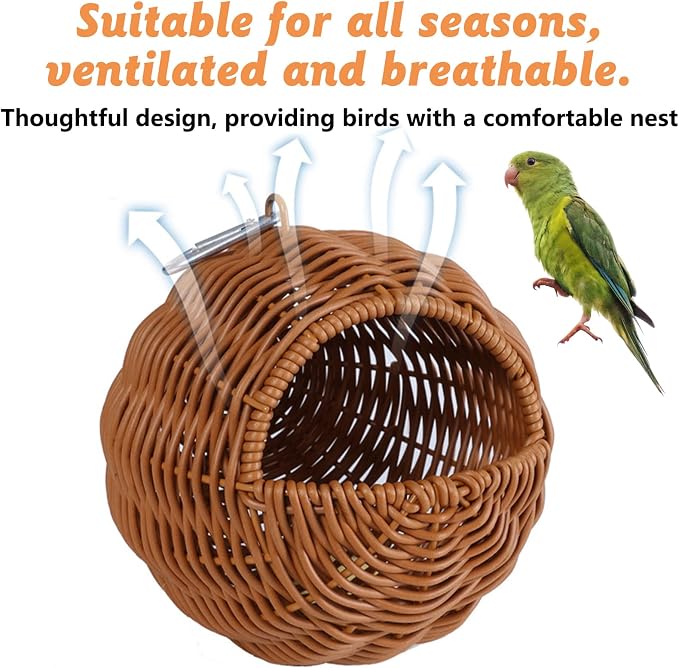 BNOSDM Rattan Parrot Nesting House Bird Nest Parakeet Hanging Swing Soft - Image 5