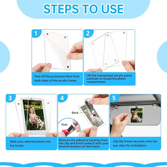 2 Pack Magnetic Car Visor Photo Holder – Personalized Acrylic Clip - Image 7