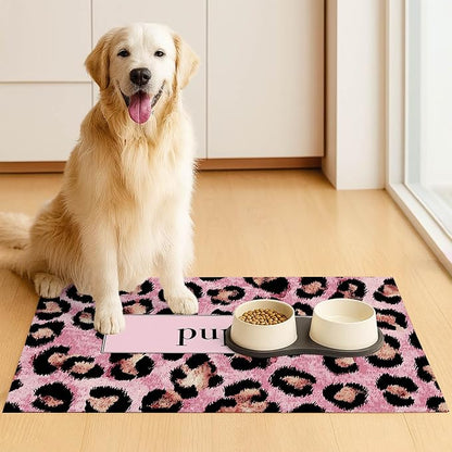 Puppy Feeding Mat 20x12 inch Pink Leopard Print Dog Bowl Placemat Non Slip Mat - Image 3