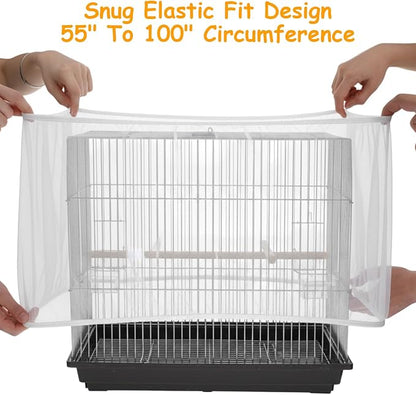 Bird Cage Seed Catcher, Adjustable White Bird Cage Net Birdcage Cover Skirt - Image 7
