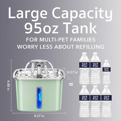 Veken Innovation Award Winner Stainless Steel Cat Water Fountain, 95oz/2.8L - Image 3
