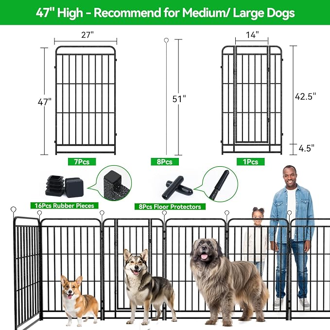 Heavy Duty Dog Playpen: 8 Steel Panels 47" Height, Square Steel Pipe - Image 4