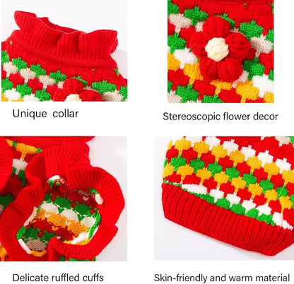 Small Dog Sweater, Knitted Tulip Cat Sweater, Warm Thick Holiday Puppy Clothes - Image 3