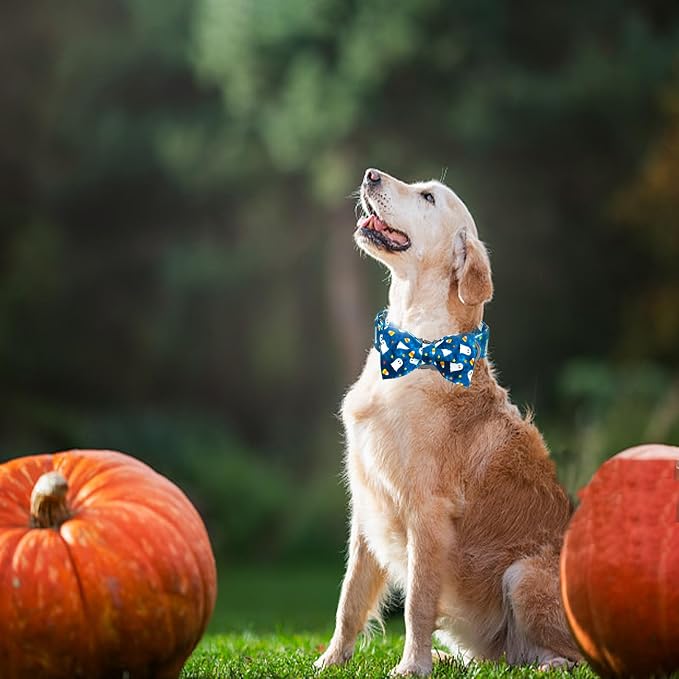 Halloween Dog Collar, Ghost Print Adjustable Pet Collar Blue Cute Cotton Soft - Image 6