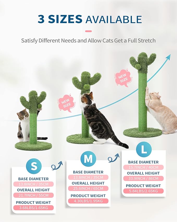 Made4Pets Cat Scratching Post, 25.6" Cactus Cat Scratcher Kitten Scratch Post - Image 2