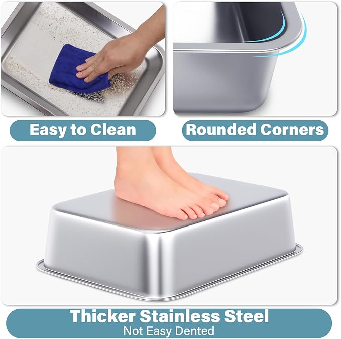 Small Stainless Steel Litter Box, 15.7"x11.8"x4" Kitten Litter Box, Easy Clean - Image 3