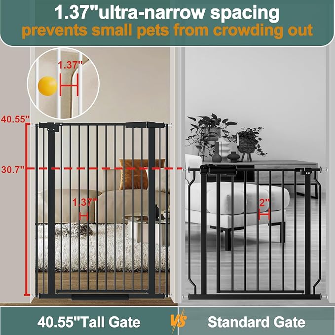 40.55" Tall, 61.61-69.48 Inch Wide, 1.37" Ultra Narrow Spacing Dog Pet Baby - Image 2