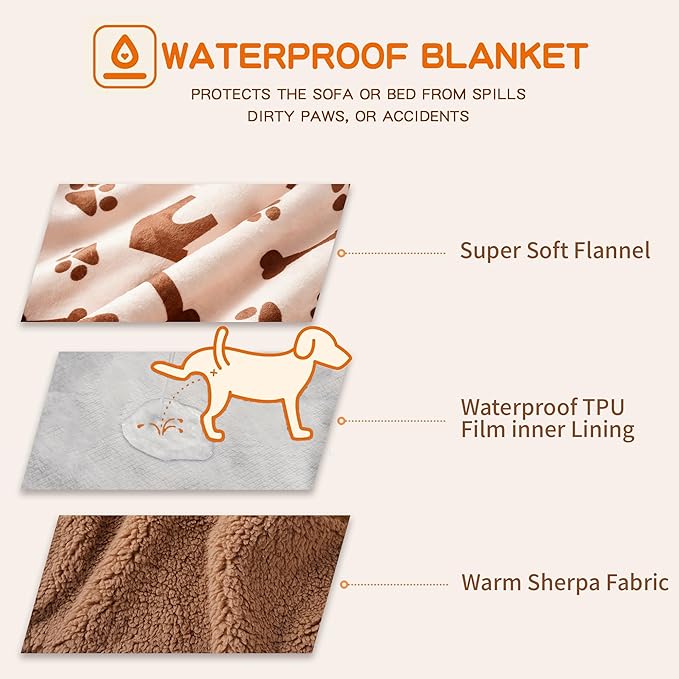 Waterproof Dog Blankets Pet Blanket 60"x80", Soft Fluffy Sofa Car Bed Protector - Image 3